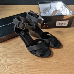 New York & Company Black Buckle Strap Heels